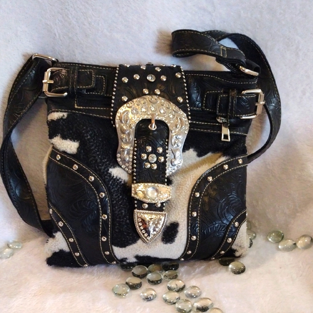 Black and White Women's Gun Compartment Crossbody Handbag